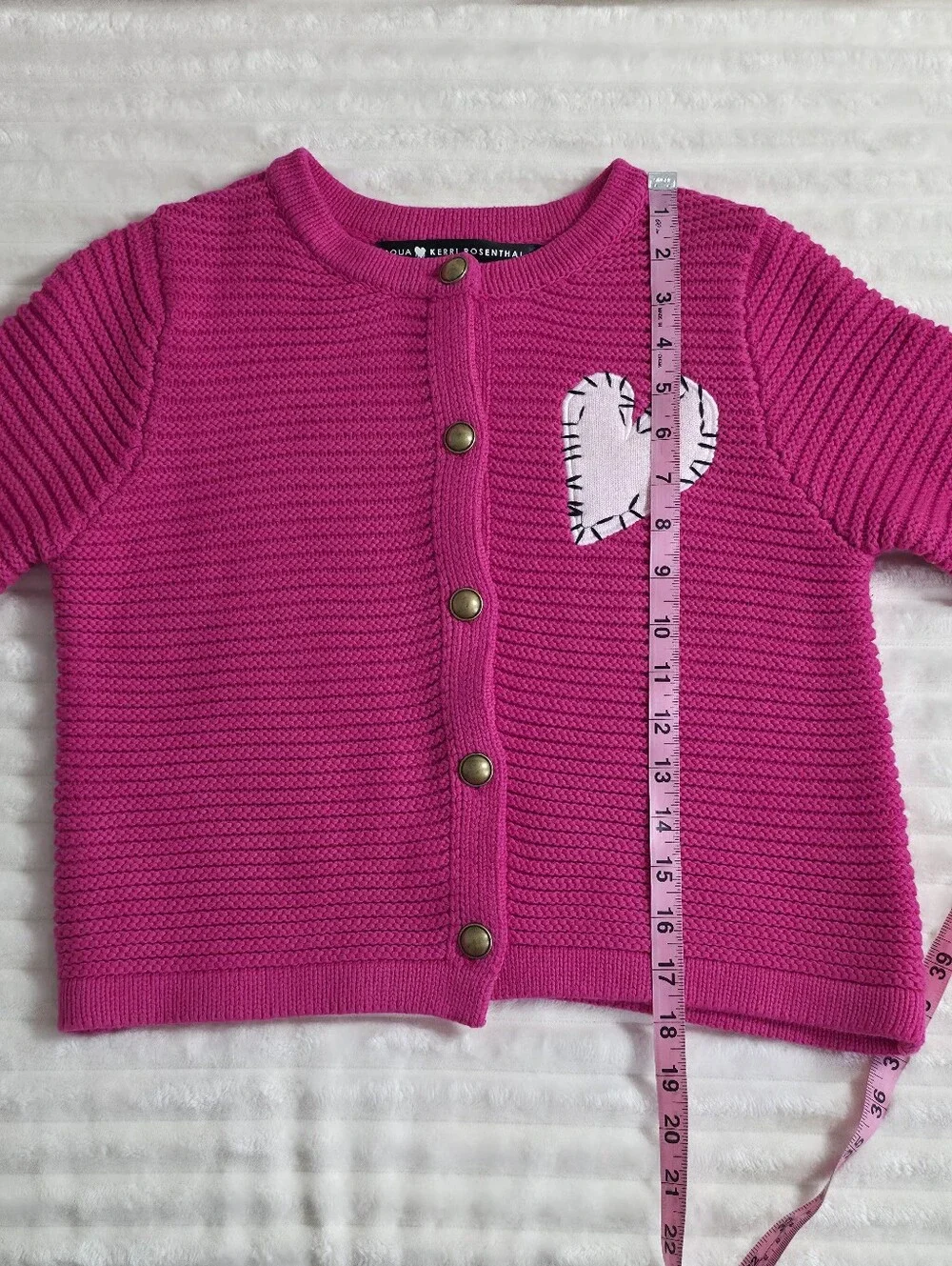 AQUA x Kerri Rosenthal Heart Patch Cardigan - Exclusive, XS, Pink, Cropped Knit